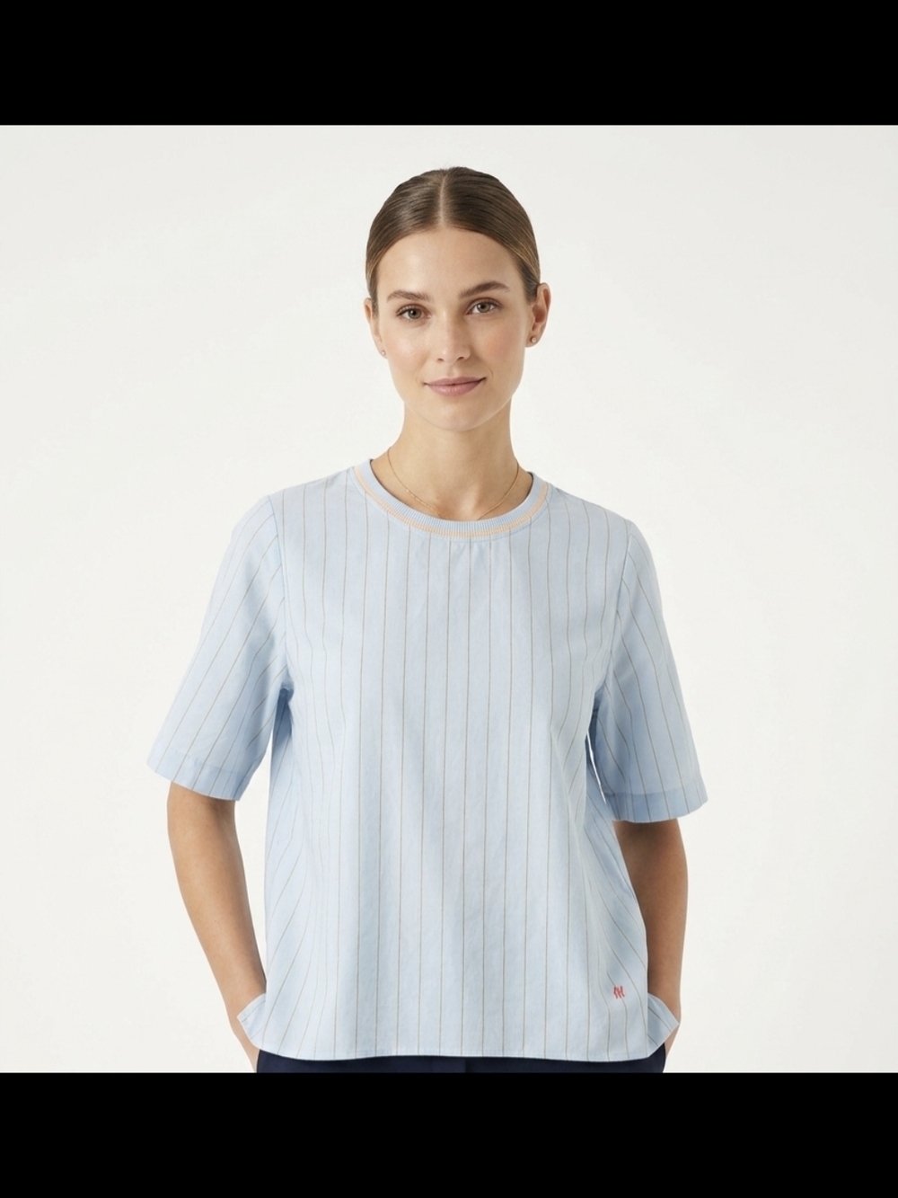 Forte Forte Light Blue Pinstripe Women's Short Sleeve Top